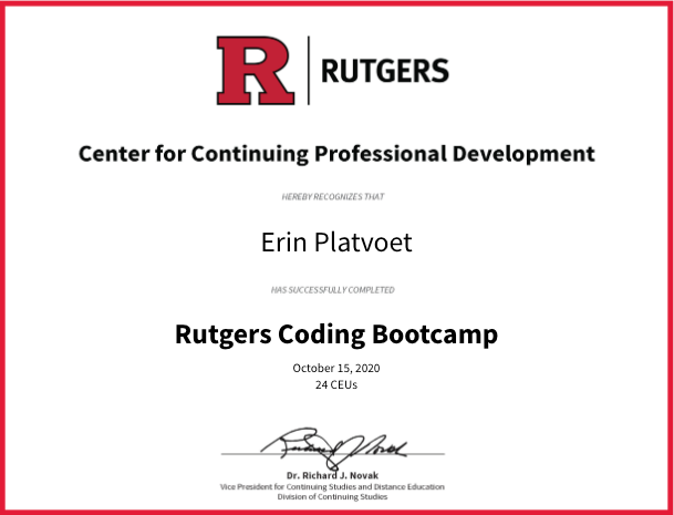 Rutger's Coding Bootcamp Certification