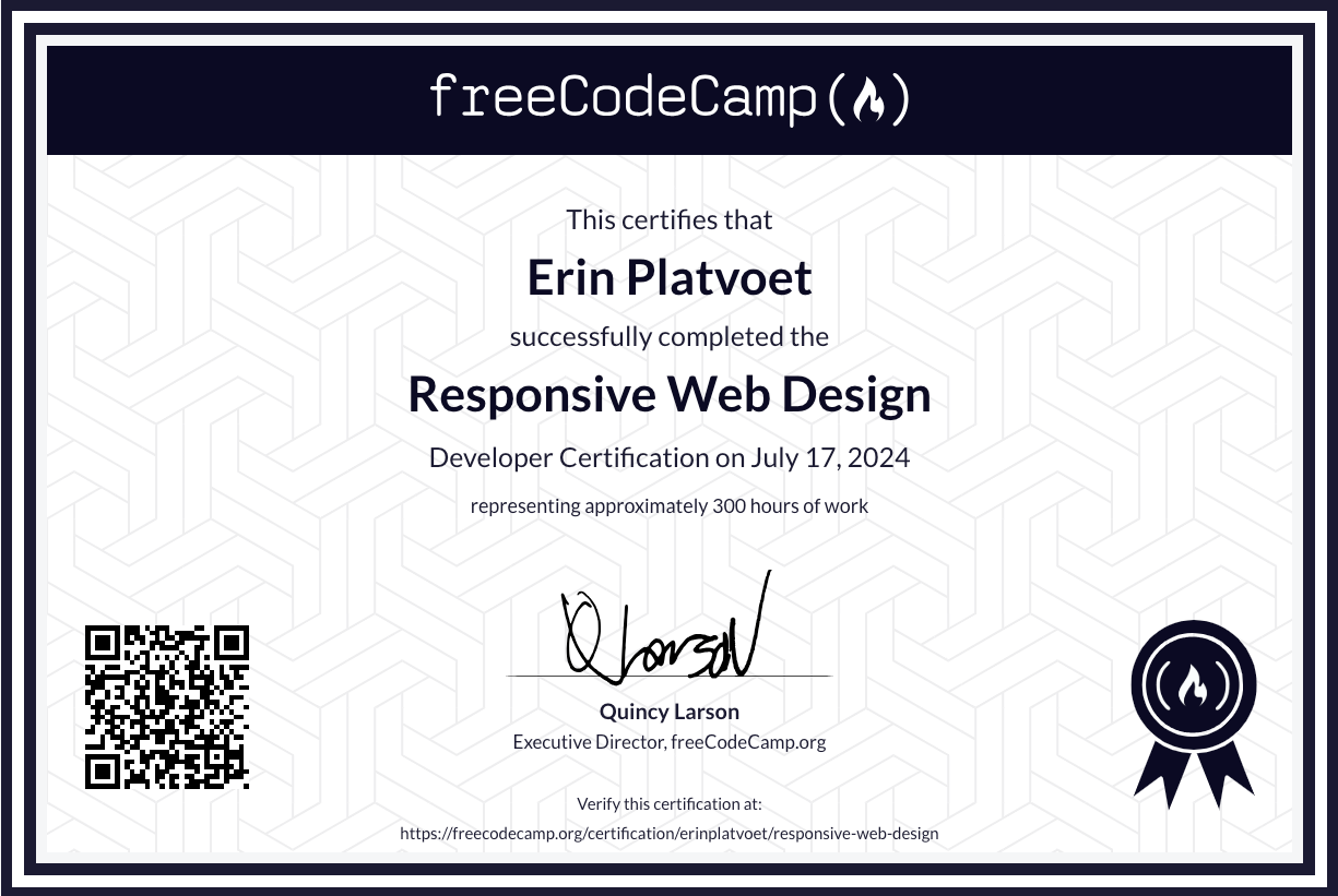 freeCodeCamp Responsive Web Certification Certificate