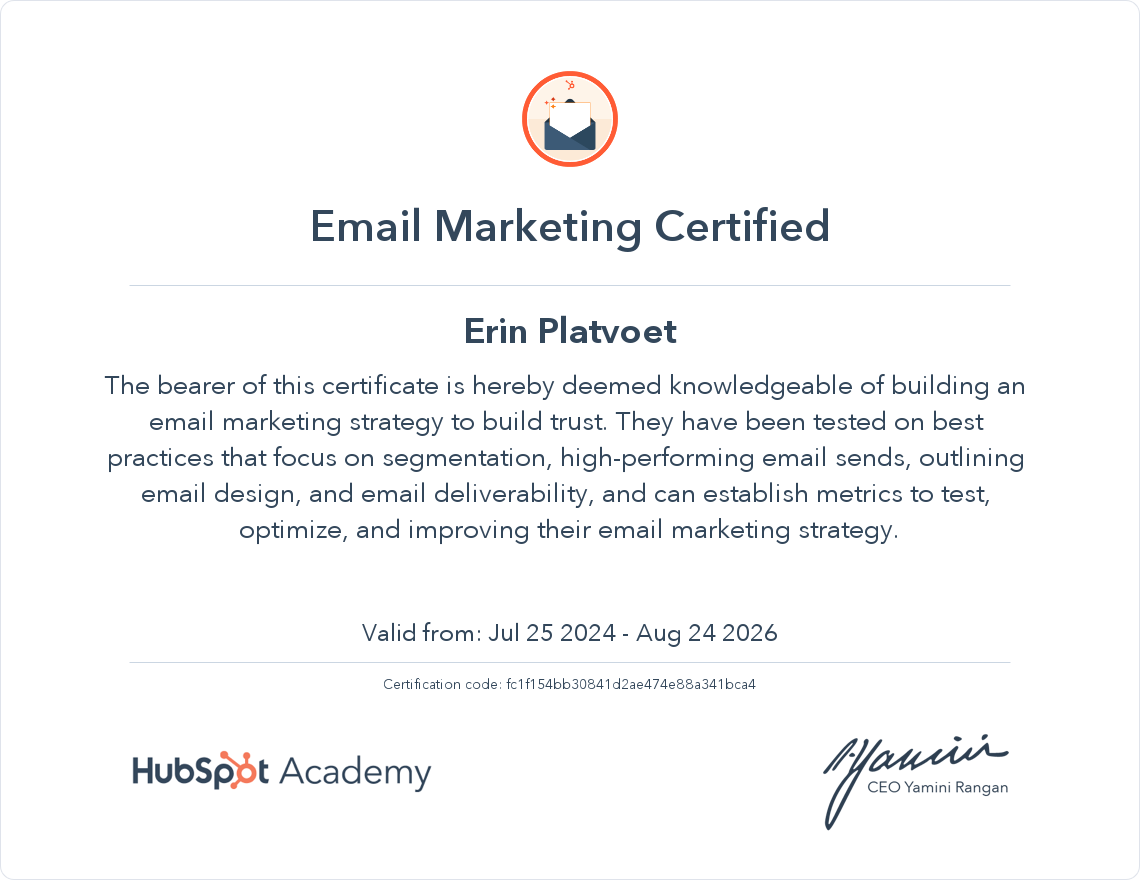 HubSpot Academy: Email Marketing Certificate